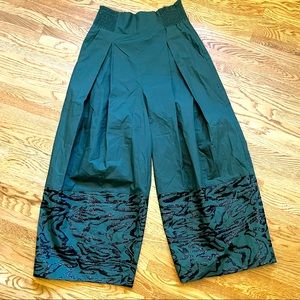 Rachel Comey Green Cotton Wide Leg Pants with Sequin Embellishment